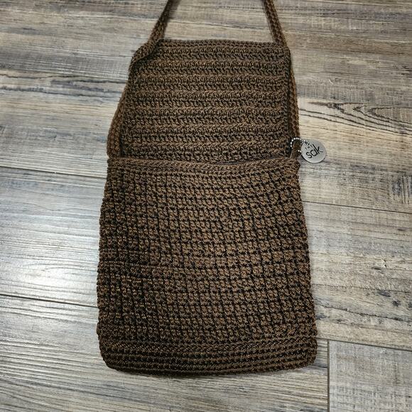 The Sak brown crocheted small cross body bag purse D - Picture 4 of 9